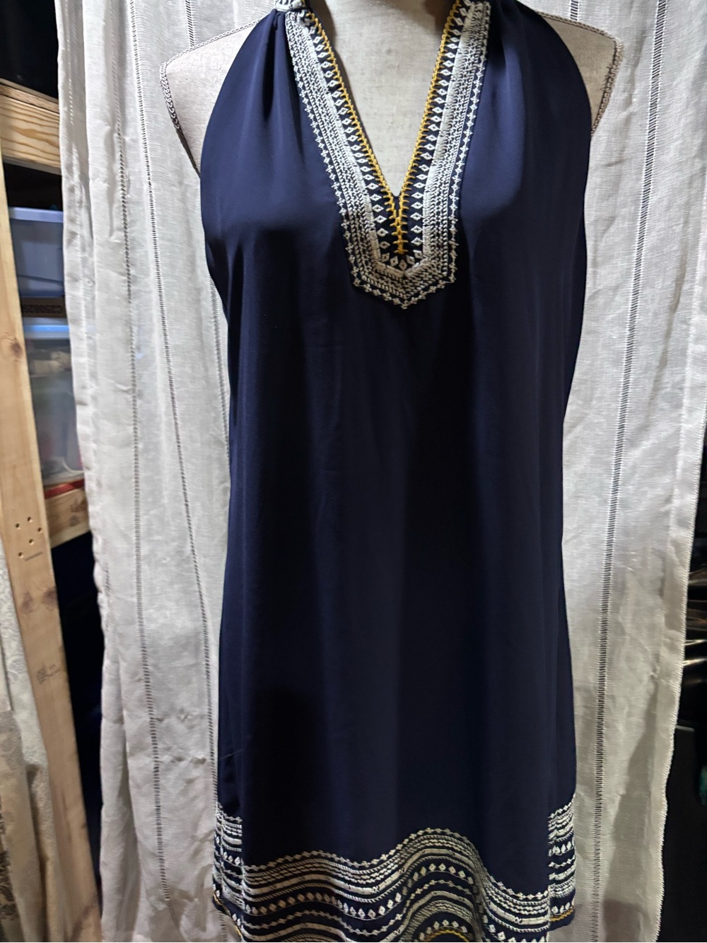 Navy Embroidered Halter Tunic dress